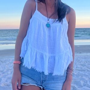Aerie White Ruffled Sleeveless Top
